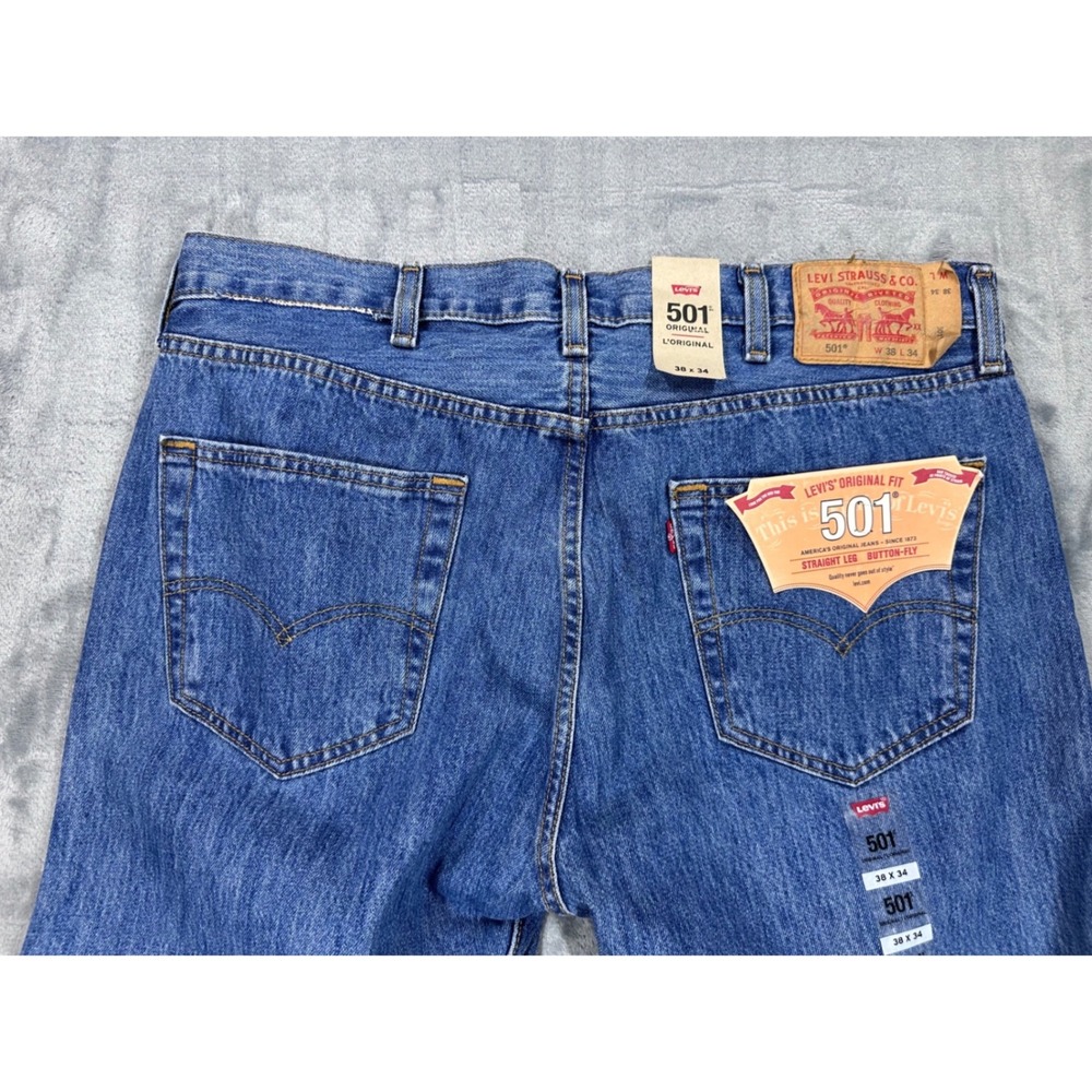 Levis 501 Original Fit Mens Jeans 38x34 Blue Denim Straight Leg Button Fly NEW - Picture 12 of 13